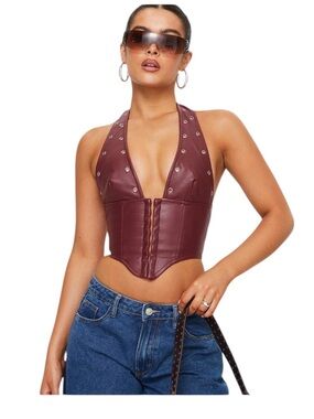 Princess Polly Palladia Pu Jordy Corset Burgundy Size 4